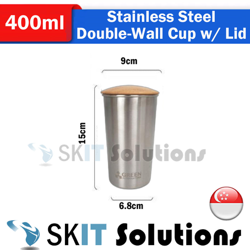 400ml/500ml Stainless Steel Double Wall Cup+Wooden Bamboo Lid BPA Free Vacuum Insulated Tumblers Mug