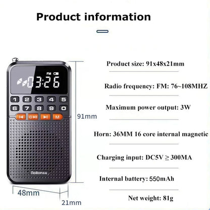 Rolton T1 Portable FM Radio Speaker Elderly MP3 Song Mini Player Large Display Bluetooth TF Card