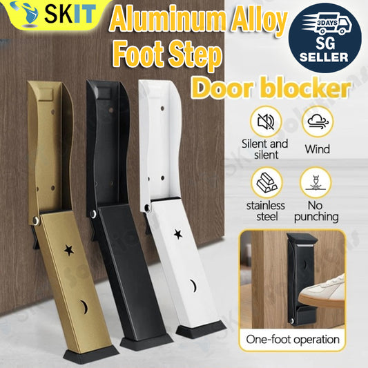 Aluminum Alloy Door Stopper Hand Foot Step Blocker Windproof Anti-Pinch No Drill Silent Non-Slip