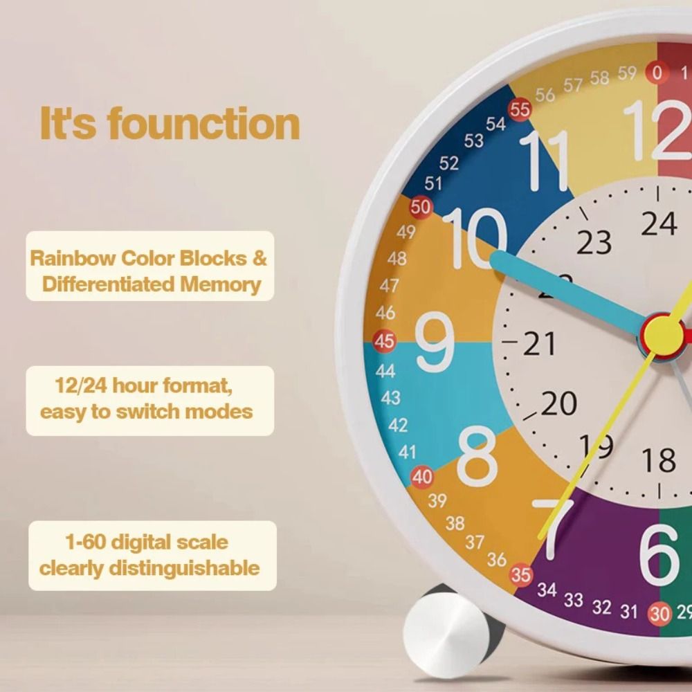 4 Inch Cute Double Bell Kids Alarm Clock Mute Cartoon Educational Night Light Table Clock Boys Girls