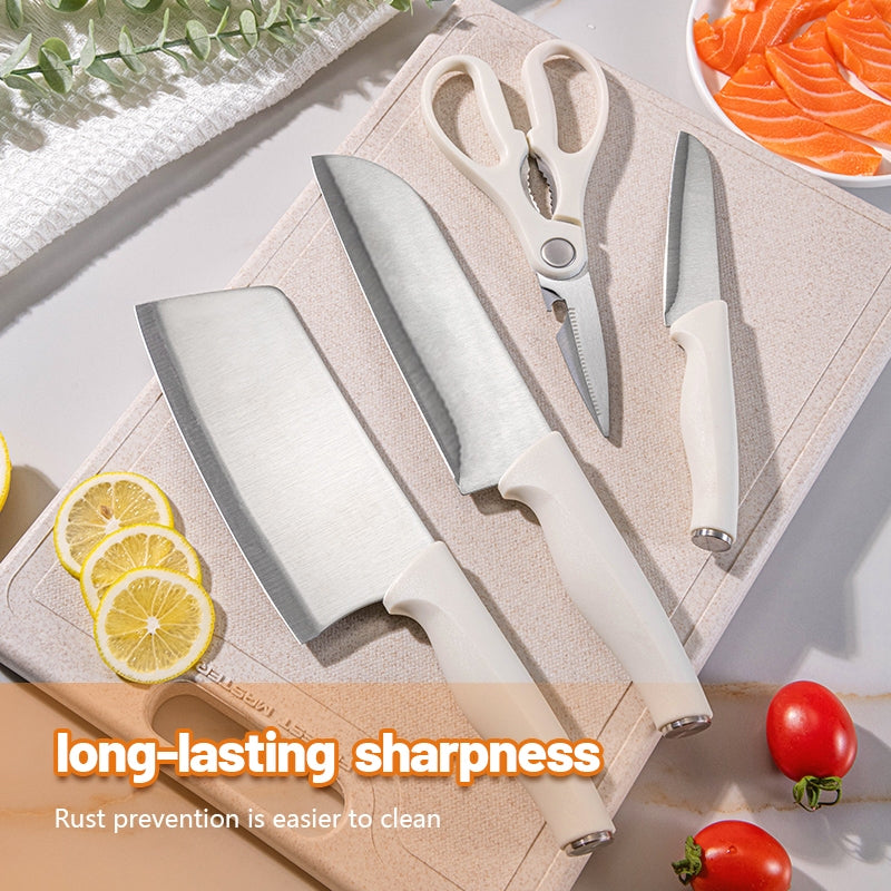 5in1 Kitchen Knife Set Stainless Steel Chef Utility Santoku Paring Knife Scissors with Detachable Holder