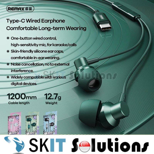 Remax RM-512A Type-C In-Ear Wired Earphone Noise Isolation Lightweight Music Call Silicone Headset