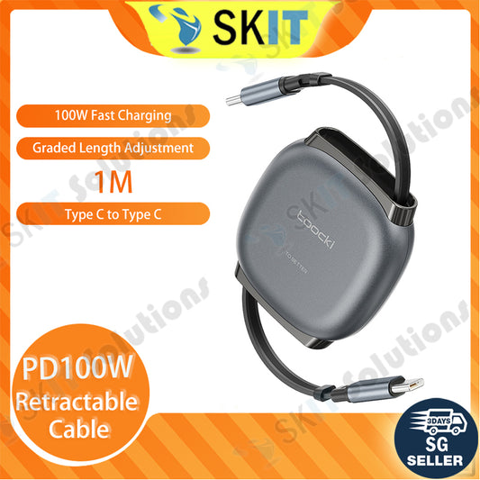 Toocki PD100W Retractable USB-C Cable Type C to Type C Fast Charging Cable For Mobile Phone Tablet