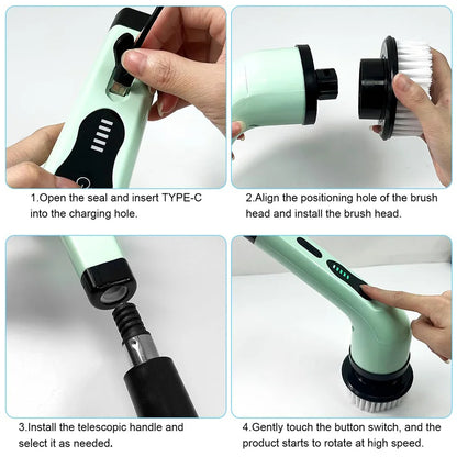 9 in 1 Electric Spin Scrubber Rechargeable Cleaning Brush Set with Replaceable Heads Tile Bathroom