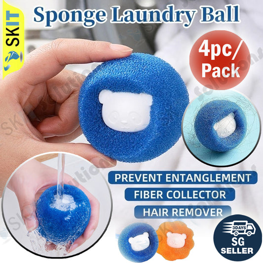 4pc/pack Magic Washing Machine Sponge Laundry Ball Hair Removal Decontamination Anti Tangle Reusable