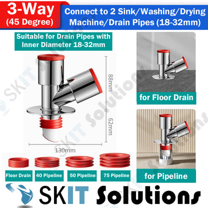 1/3/4-Way Washing Machine Sink Floor Drain Pipe Connector Adapter Valve Tee Elbow Splitter Anti Odor