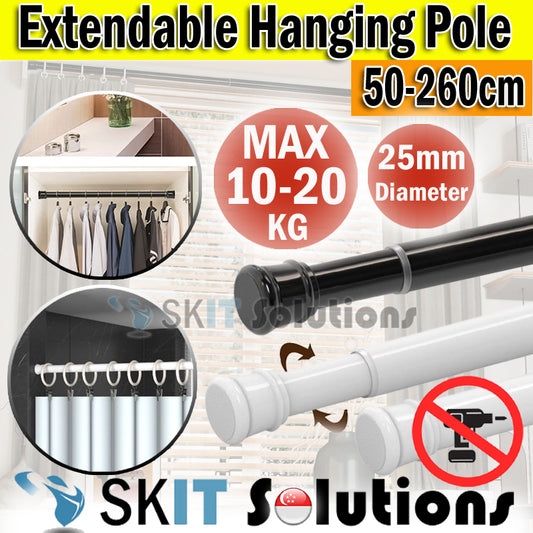 Curtain Rod Pole Laundry Shower Practical Stainless Steel Round Head Extendable Telescopic Tension