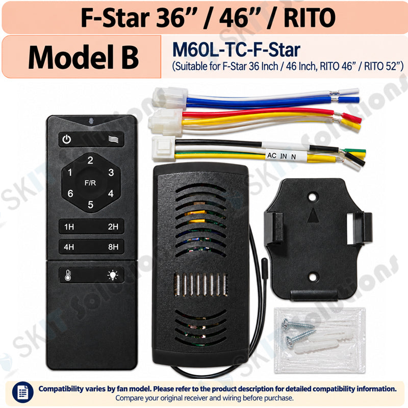 DC Ceiling Fan Remote Control Kit with Receiver 6 Speed for DC Motor B-Star F-Star Heli Galaxy RITO