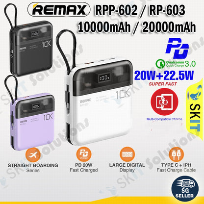 [CCC Certified] REMAX RPP-602 10000mAh / RPP-603 20000mAh Power Bank PD20W + QC22.5W Fast Charging 3C LOGO PowerBank