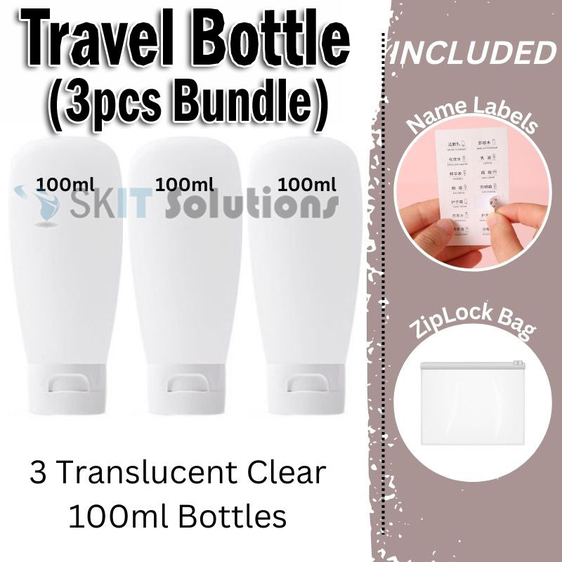 3pc/Set TSA Approved Travel Bottle Leakproof Refillable Container 60ml 100ml Tube Toiletries Shampoo