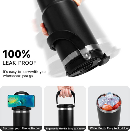 600ml 900ml TYESO Thermal Tumbler Stainless Steel Vacuum Insulated Bottle Handle Straw Keep Hot Cold