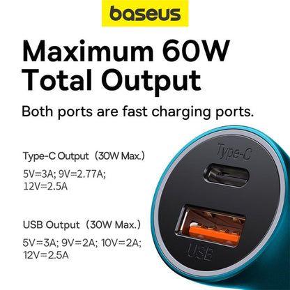 Baseus Golden Contactor Max Dual Fast Charger Car Charger U+C 60W High Power USB + Type C