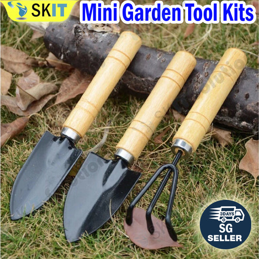 3pcs Set Mini Garden Tools Kit Plant Gardening Shovel Spade Rake Wooden Handle Gardening Hand Tools