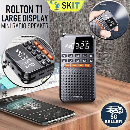 Rolton T1 Portable FM Radio Speaker Elderly MP3 Song Mini Player Large Display Bluetooth TF Card