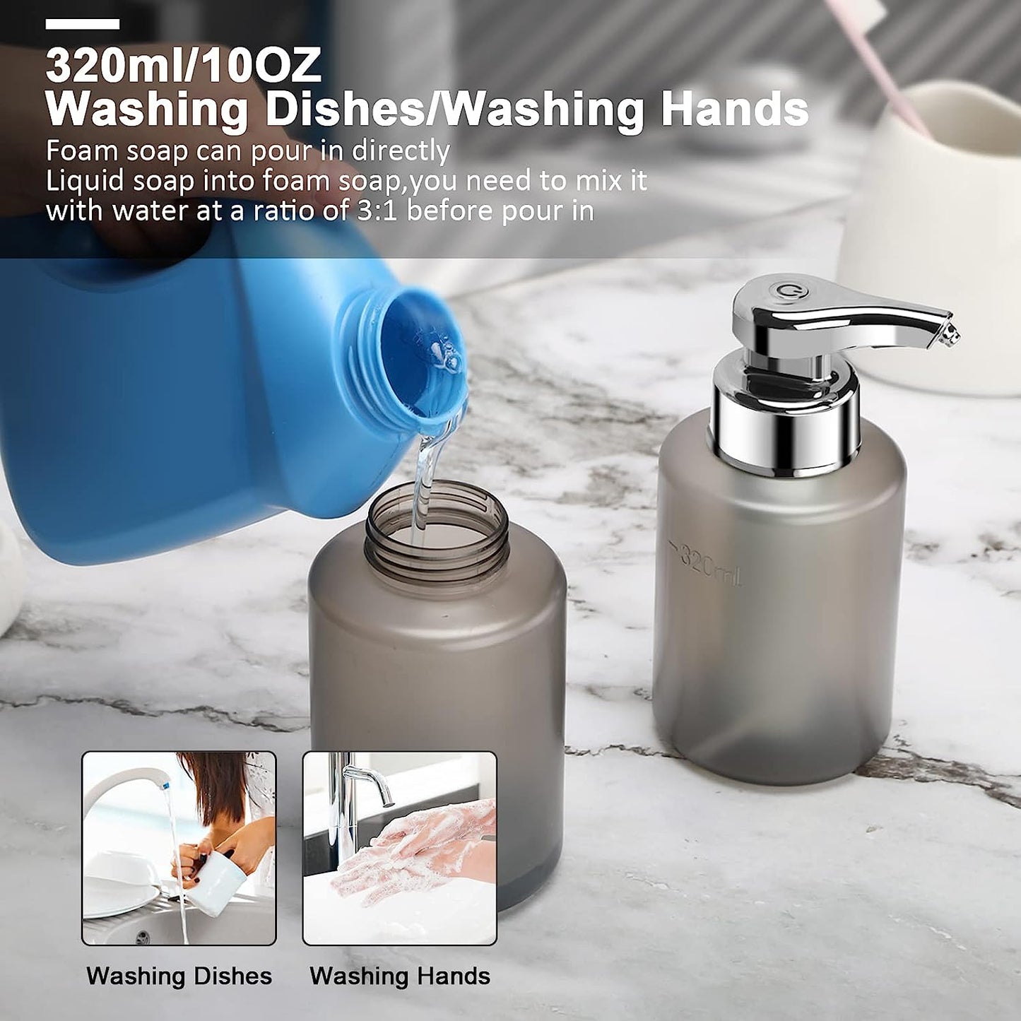 Rechargeable Automatic Soap Dispenser Foam/Liquid Hand Free Touchless Smart Auto Dish for Bathroom