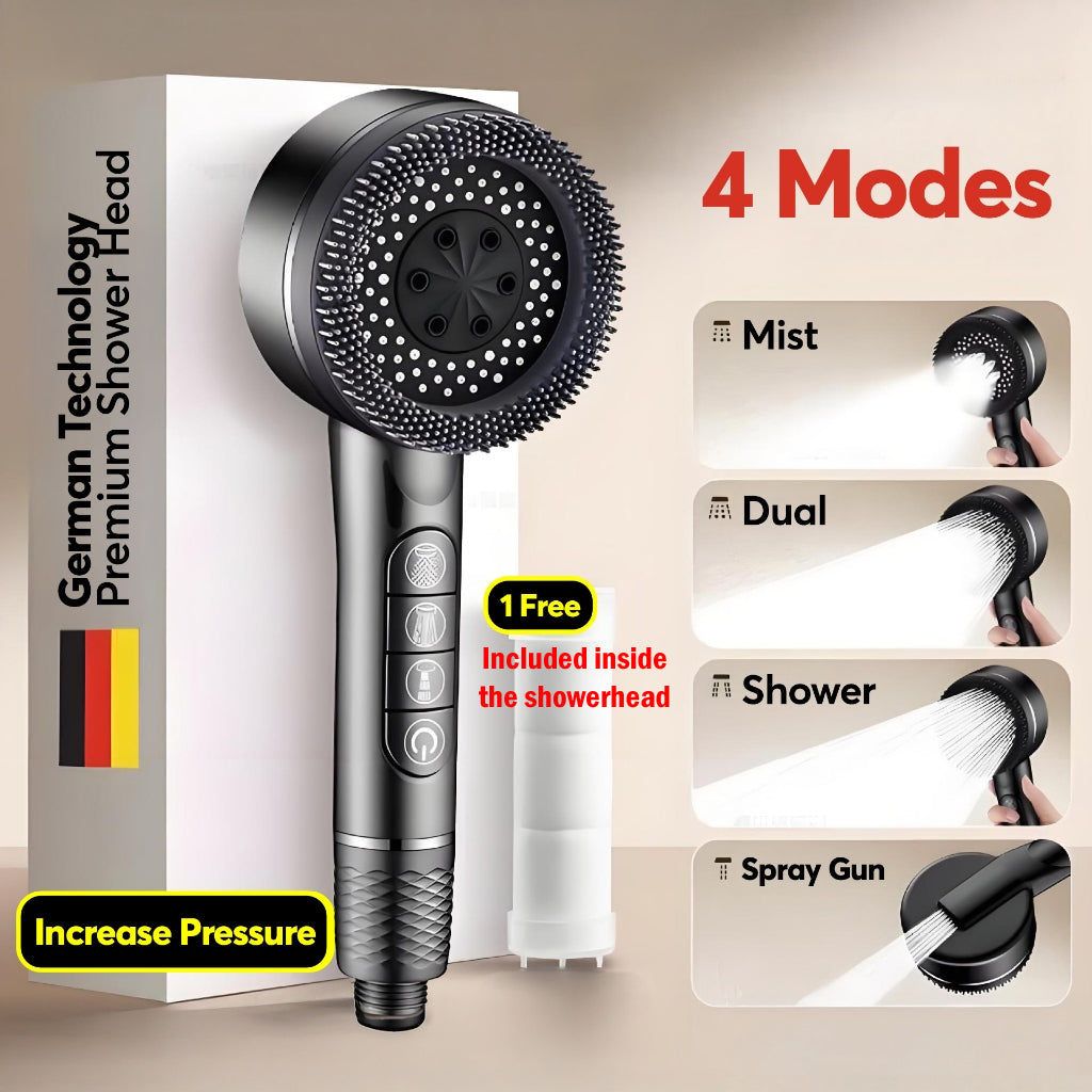 German Premium Shower Head Handheld High Pressure Showerhead Spa Massage Filtered Spray Gun Bathroom