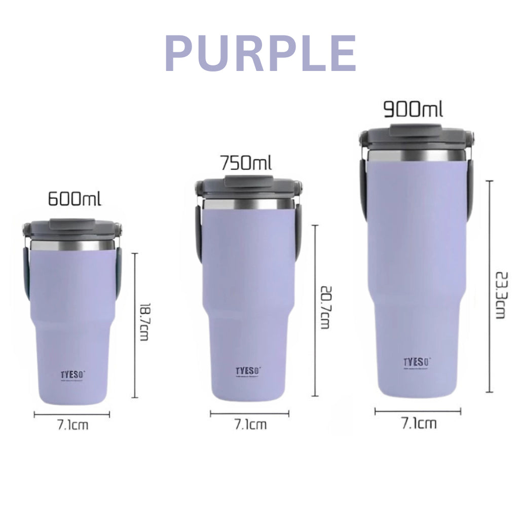 600ml 900ml TYESO Thermal Tumbler Stainless Steel Vacuum Insulated Bottle Handle Straw Keep Hot Cold