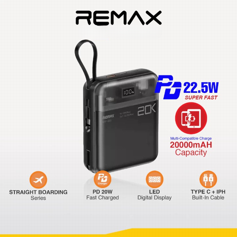 [CCC Certified] REMAX RPP-602 10000mAh / RPP-603 20000mAh Power Bank PD20W + QC22.5W Fast Charging 3C LOGO PowerBank
