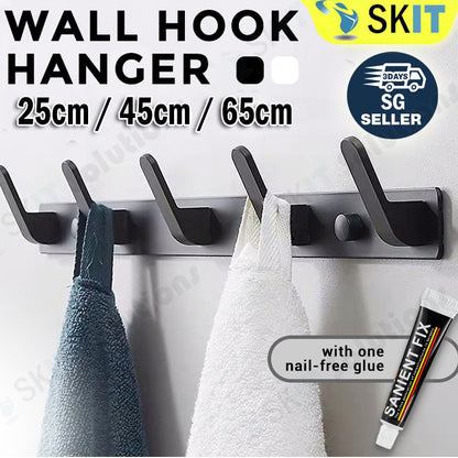 3/5/7 Hooks Aluminum Wall Hook Hanger Heavy Duty No Drill Nail Free Clothes Towel Bathroom Kitchen
