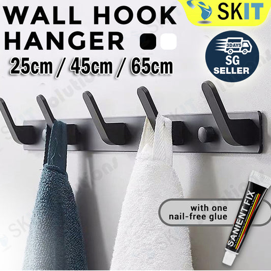 3/5/7 Hooks Aluminum Wall Hook Hanger Heavy Duty No Drill Nail Free Clothes Towel Bathroom Kitchen