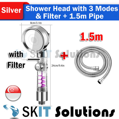 High Pressure Turbocharged SPA Shower Head w/ 3 Gear Modes & Filter, Spiral Turbo Charged Showerhead