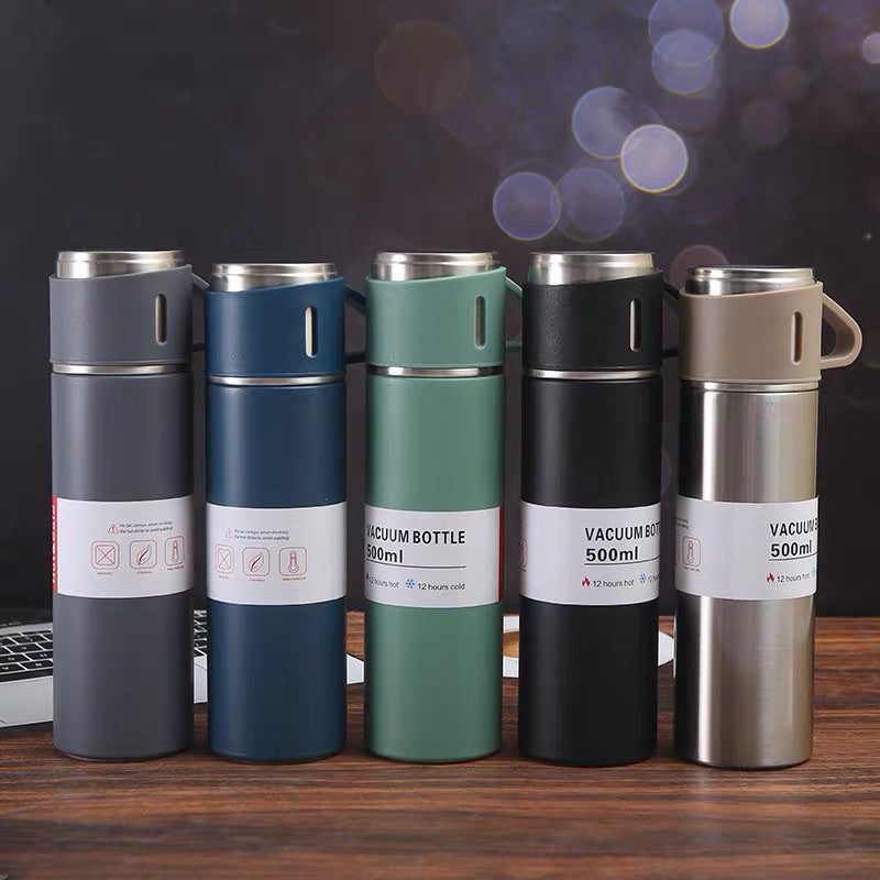 3in1 Thermal Flask Gift Set 500ml SUS304 Vacuum Insulated Water Bottle 3 Cups Christmas Corporate