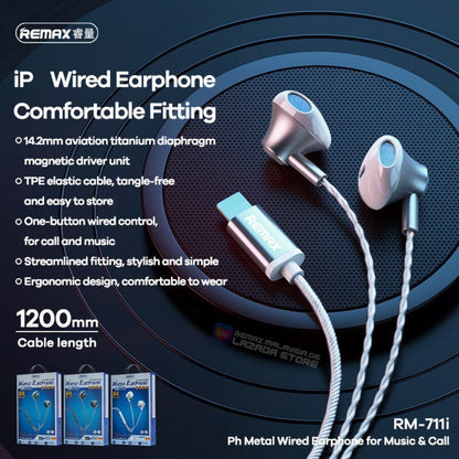 Remax RM-711i Wired In-Ear Earphone HD Sound Volume Control Microphone for iPhone with Lightning