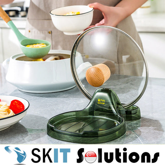【SKIT SG】Kitchen Pot Cover Lid Holder Rack Organizer Shelf Frame Sitting Countertop With Water Tray Home Chopping Board Sink Spatula Spoon Chopstick Rest Kitchenware Household Storage