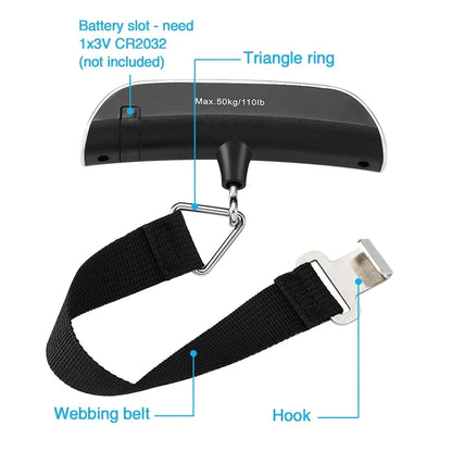 Portable Digital Luggage Scale 50kg 110lb with Belt or Hook Handheld Hanging Travel Bag Weight Scale