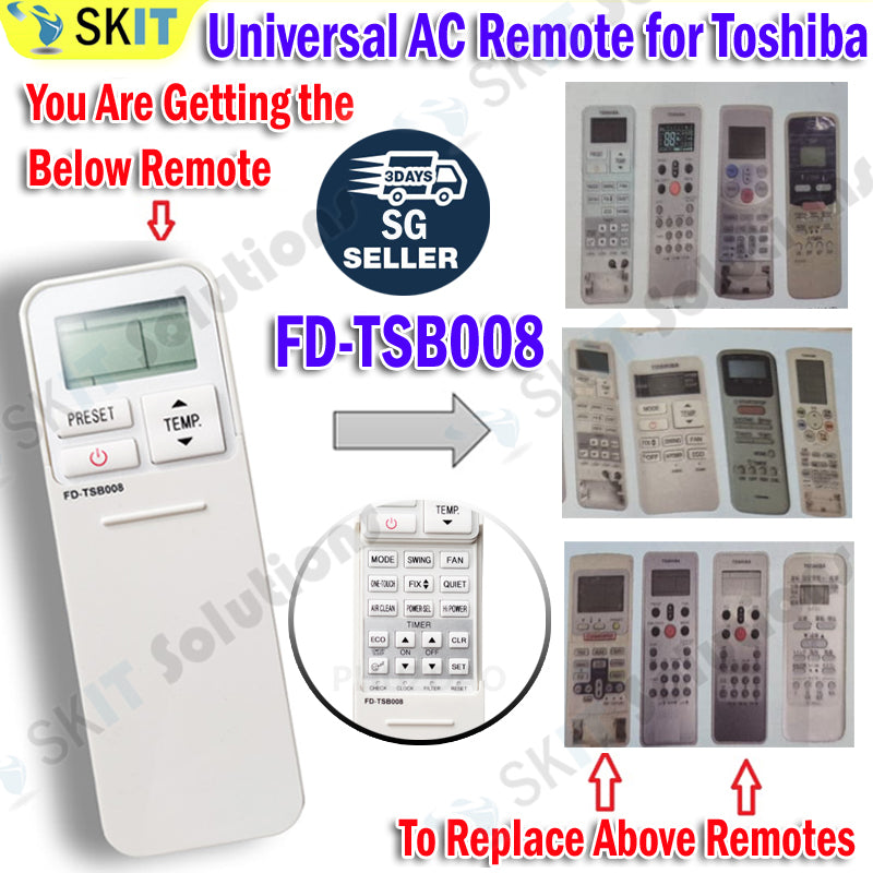 FD-TSB008 Universal Replacement Toshiba Aircon Remote Control AC WC-L03SE WH-TA02EJ WH-TA04EJ WH-UC02EC WC-K10JE WH-TA01