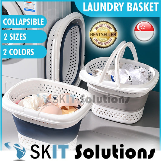 Collapsible Plastic Laundry Backet with Handle Foldable Clothes Storage Box Container Organizer Hamper Space Saving