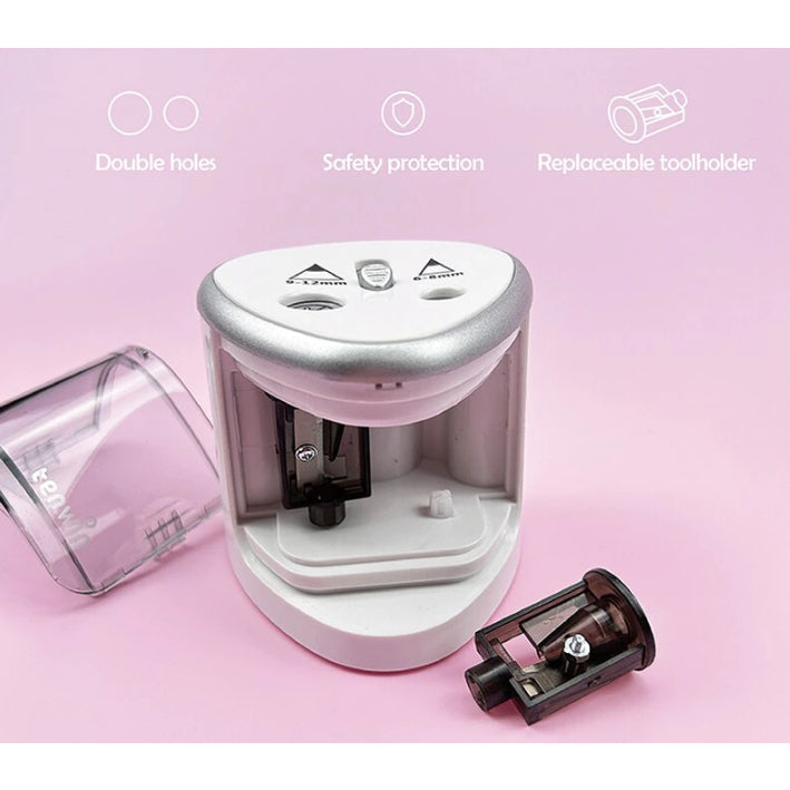 Automatic Electric Pencil Sharpener Dual Hole Battery Operated Sharpener for Kids Students School Office