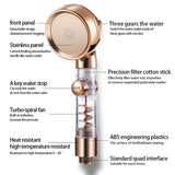 High Pressure Turbocharged SPA Shower Head w/ 3 Gear Modes & Filter, Spiral Turbo Charged Showerhead