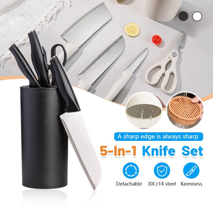 5in1 Kitchen Knife Set Stainless Steel Chef Utility Santoku Paring Knife Scissors with Detachable Holder