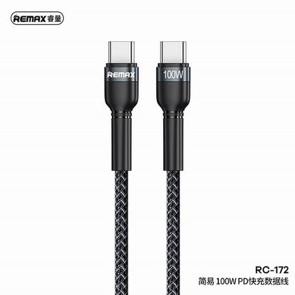 Remax RC-172 100W  C-C Jany PD Fast Charging USB-C to USB-C Cable 1M Type C to Type C Anti-Bending