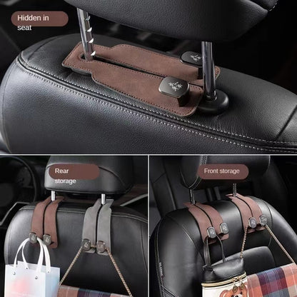 Suede Leather Metal Double Hook Bag Holder Hanger for Car Back Seat Headrest Interior Accessories