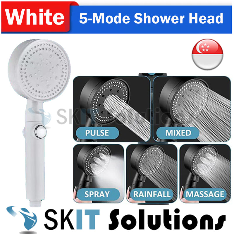 5 Mode High Pressure Shower Head Water Saving Black Adjustable Shower One-Key Stop Water Massage Eco