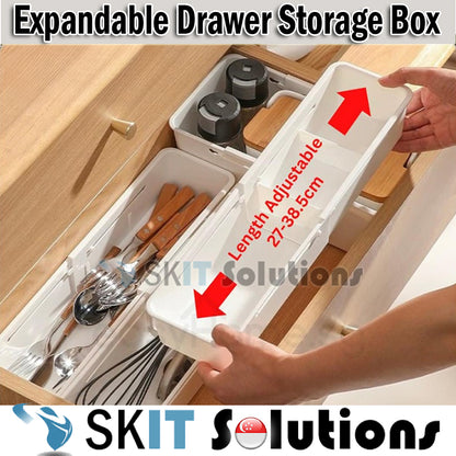 Expandable Drawer Storage Box Organizer Bin Divider Adjustable Tray Organiser Kitchen Cabinet Wardrobe