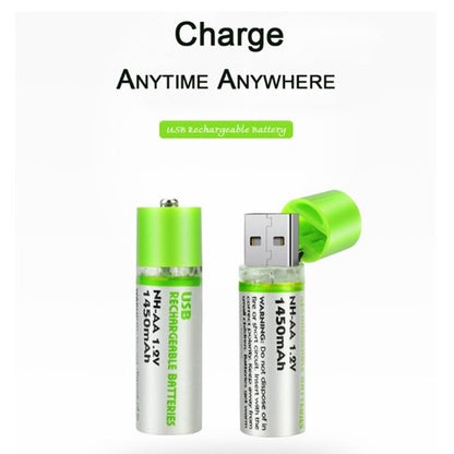 1450mAh USB Rechargeable Battery AA NI-MH 1.2V Fast Charging for RC Toy Remote Control Cordless Phone