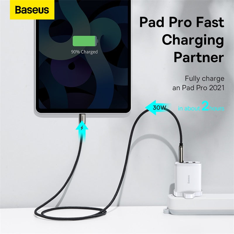 Baseus Compact Fast Charger 30W 2 USB + 1 USB-C Type C UK 3-Pins Plug PD3.0 QC3.0 Quick Wall Adapter with SG Safety Mark