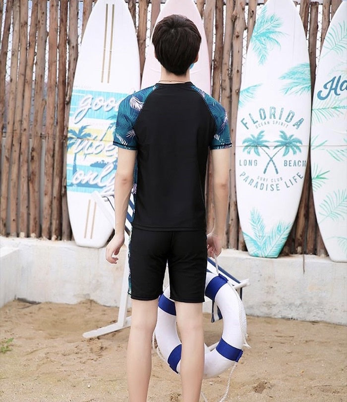 Korean Style Couple Swimsuit Men Women 2pcs Set Short Sleeve Swimwear Swimming Suit Wear Top+Pants
