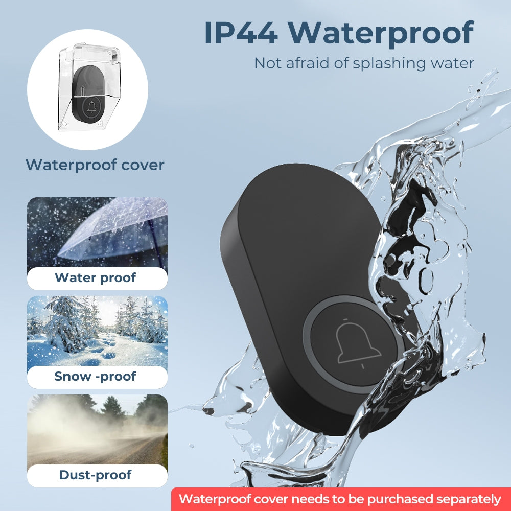 Self Powered / Button Battery Wireless Doorbell Door Bell Waterproof 3 Pin Plug 60 Chimes 350M 120dB