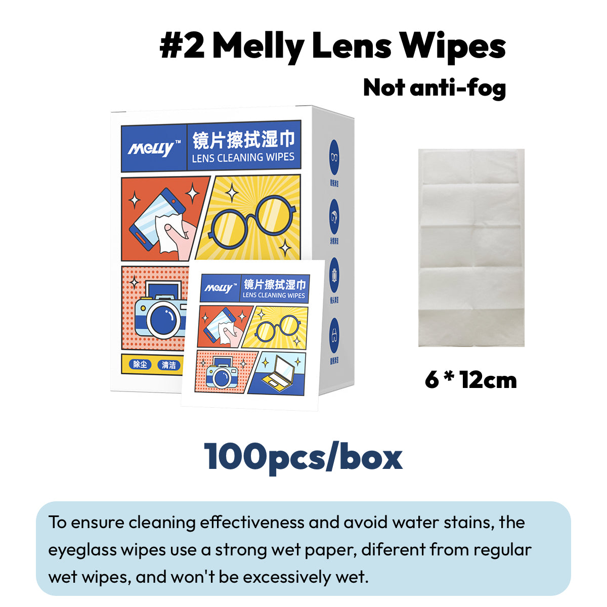 100Pcs Disposable Anti-Fog Lens Cleaning Wipes Pack Fog-Proof Cloth for Spectacle Glasses Camera Mobile Phone Screen