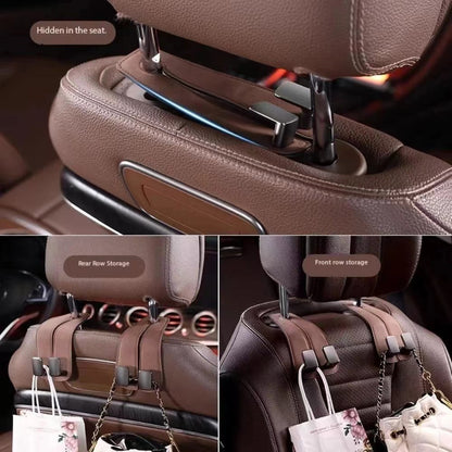 Suede Leather Metal Double Hook Bag Holder Hanger for Car Back Seat Headrest Interior Accessories