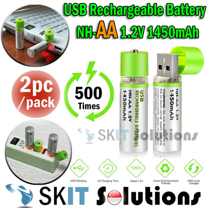 1450mAh USB Rechargeable Battery AA NI-MH 1.2V Fast Charging for RC Toy Remote Control Cordless Phone