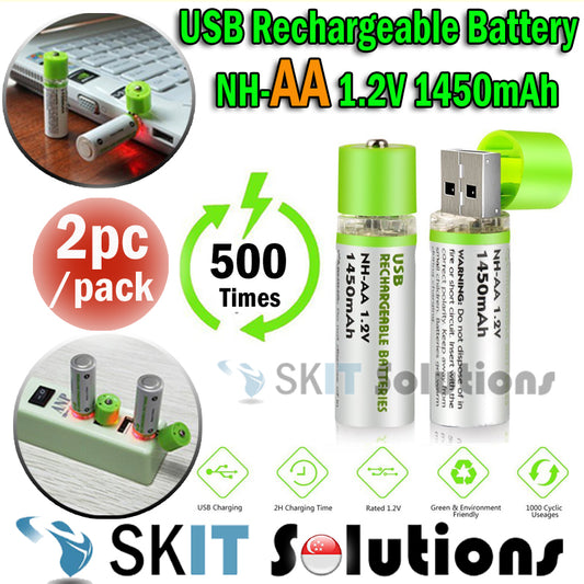 1450mAh USB Rechargeable Battery AA NI-MH 1.2V Fast Charging for RC Toy Remote Control Cordless Phone