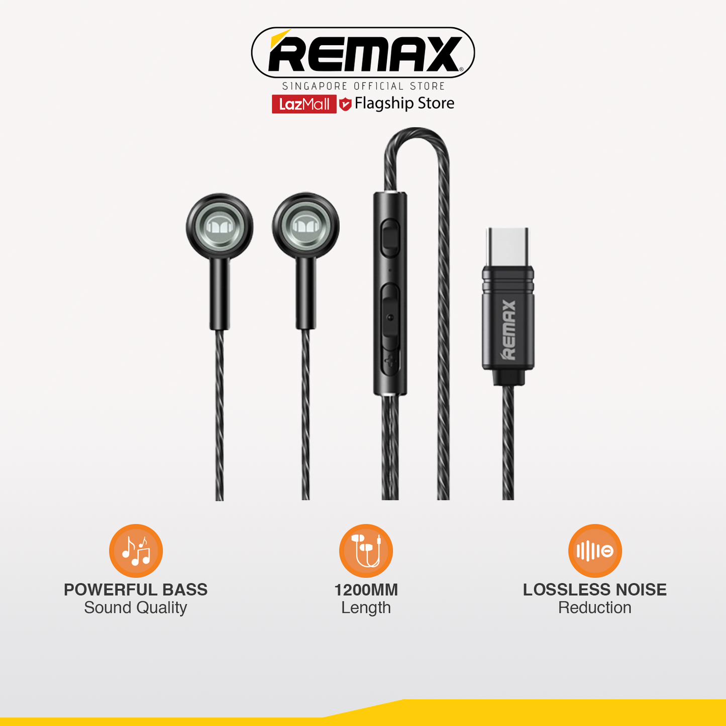 【SKIT SG】Remax RM-598a MONSTER Series Powerful Bass Type-C Metal Wired Earphone for Music & Call