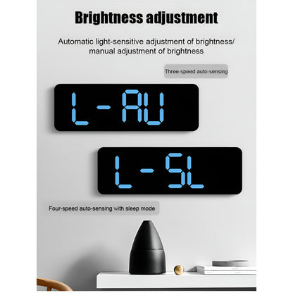 Smart LED Digital Wall Desk Clock Large Display Alarm Temperature Humidity 12 24H Auto Dimmer Timer