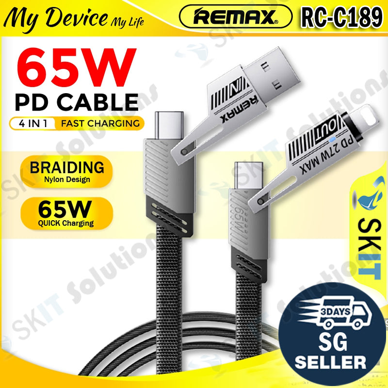 Remax RC-C189 65W Fast Charge 4In1 USB IPH Type C Braided Data Sync Charging Charger Cable A+C & C+L