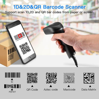Symcode 1D/2D/QR Barcode Wired/2.4GHz Wireless/Bluetooth Scanner Handheld Laser Scan Screen Bar Code Reader